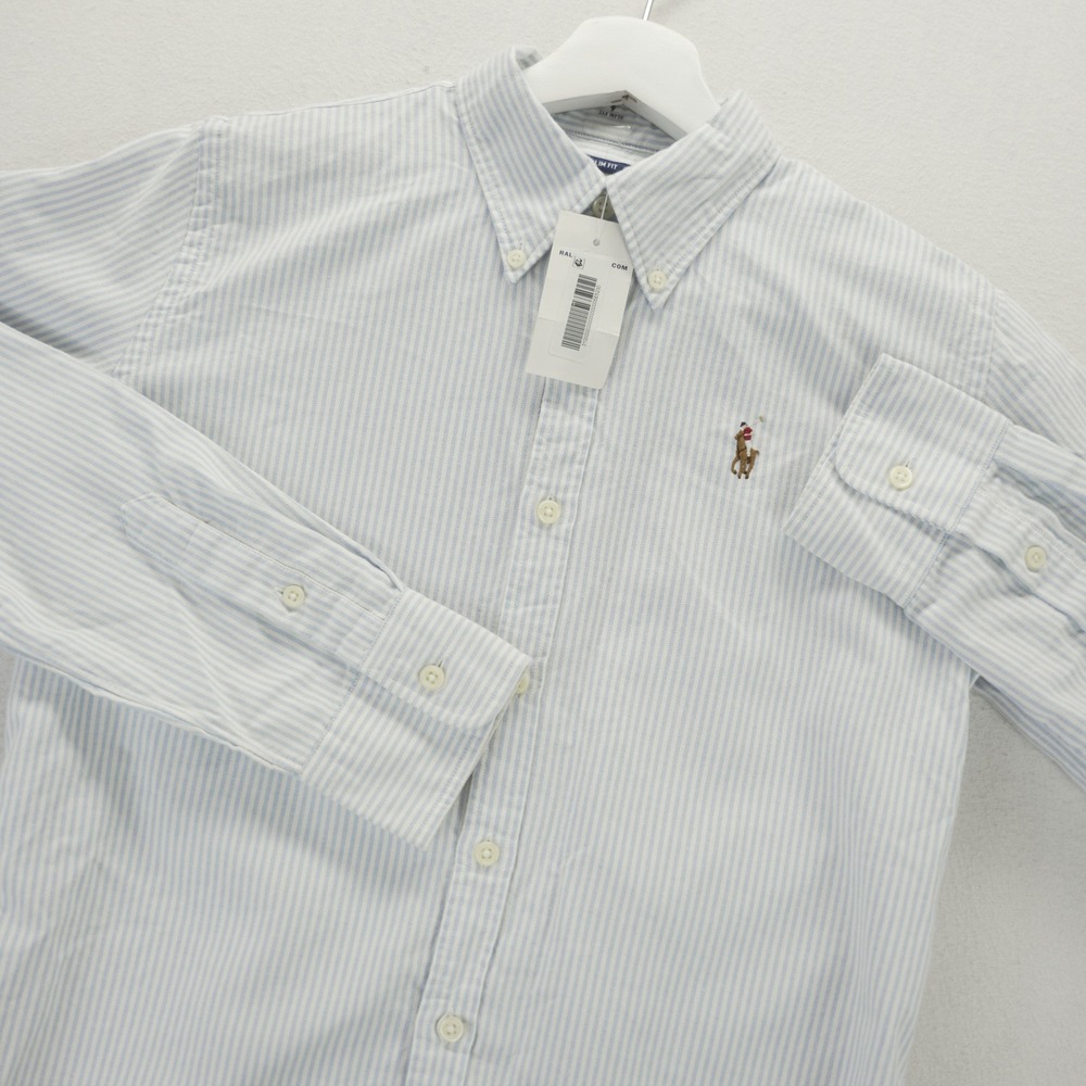 Ralph Lauren Slim Fit Button Down Shirt Blue White Stripe Cotton Size 6 NEW - Picture 1 of 10